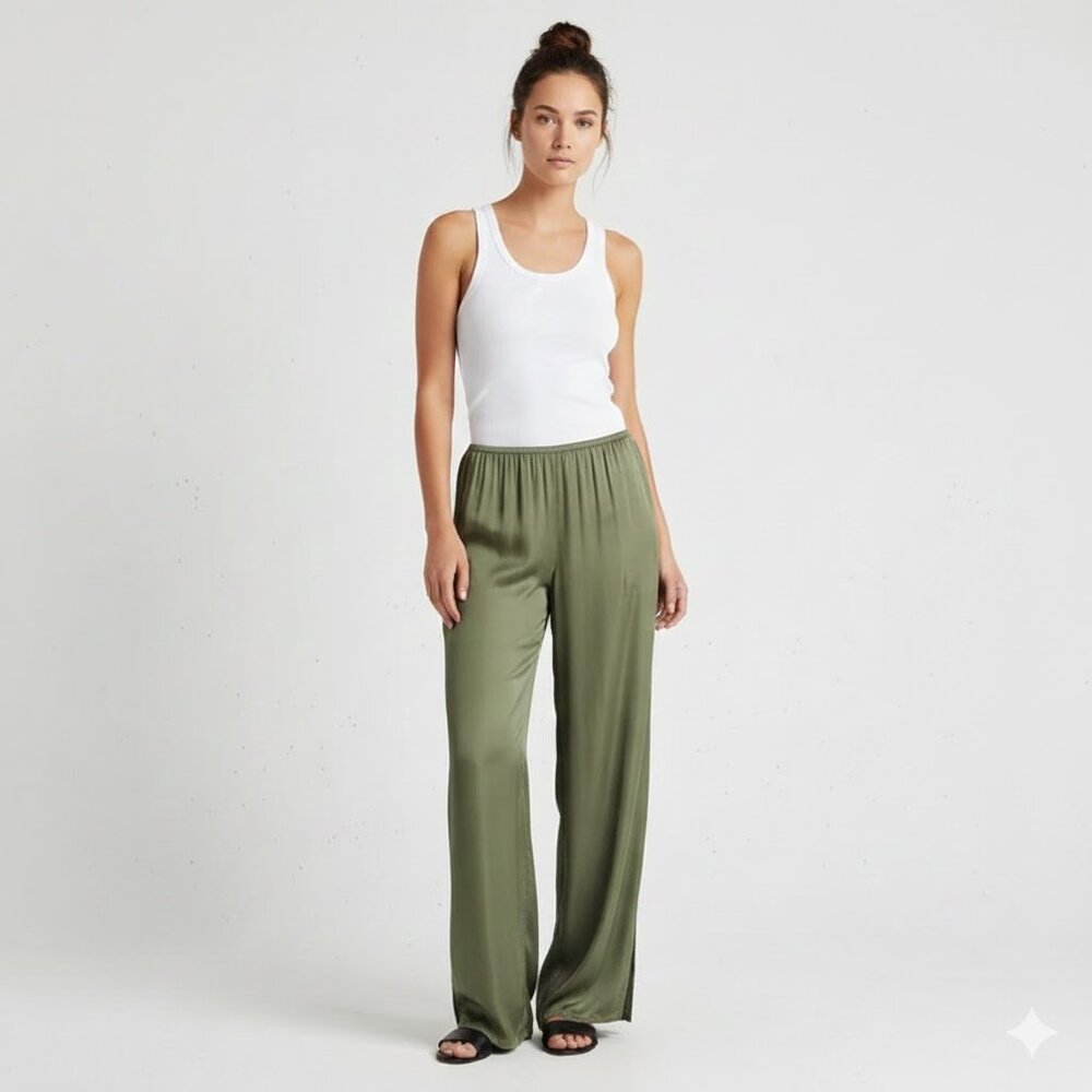 Stark X Army Green Silky Side Slit Pants Size Medium